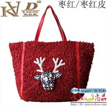 2012款凯狄欧正品kd3210 01毛绒料水钻鹿头超大单肩手提斜挎女包